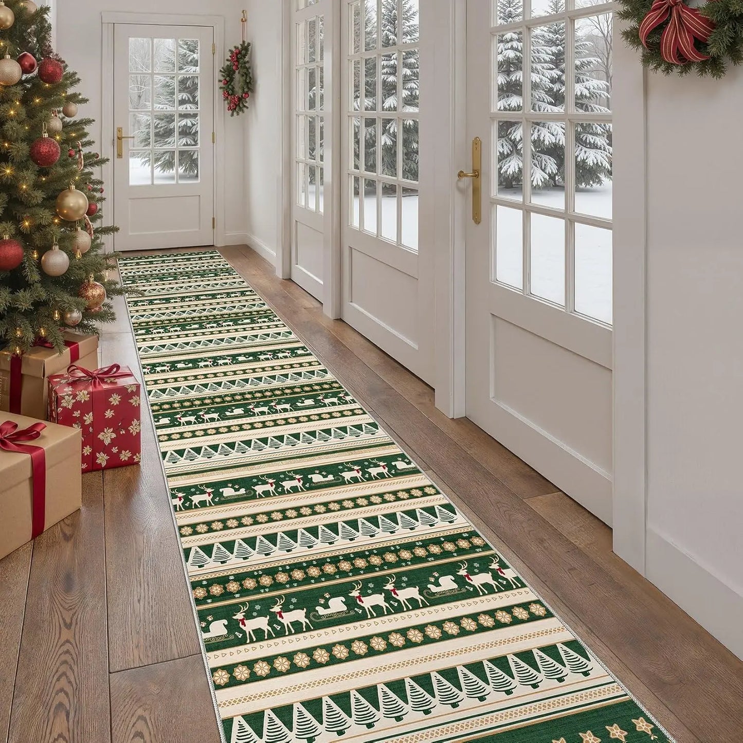 Washable Moroccan geometric boho farmhouse indoor rug, non-slip, ideal for bedrooms and dining areas