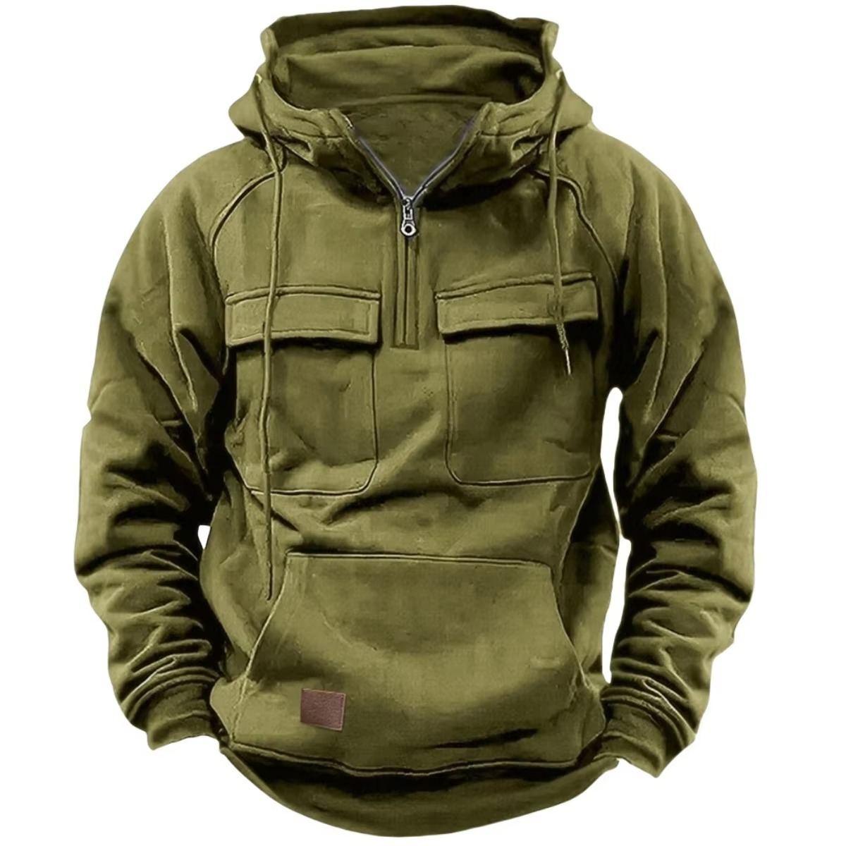 Men's rugged thick fleece hoodie sweatshirt with multiple pockets for outdoor warmth everyday wear