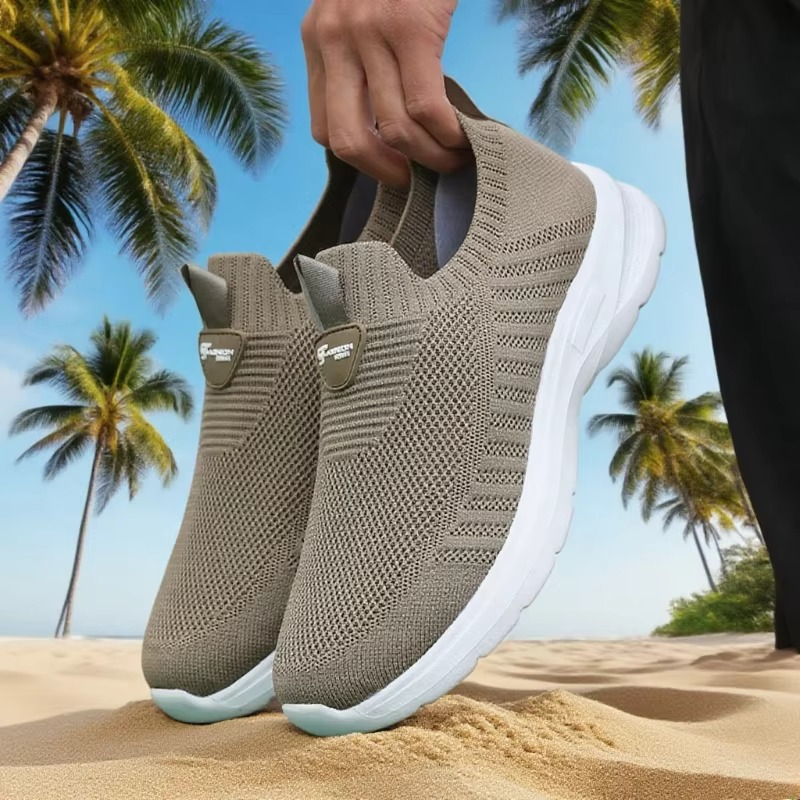Men's lightweight gray mesh running shoes with flexible cushioned sole for breathable daily fitness