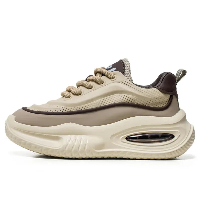 Men's white orthopedic chunky sole sneakers with bold thick platform and superior arch support