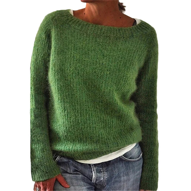 Women's casual loose-fit knit pullover sweater in neutral tones, soft breathable fabric for everyday chic