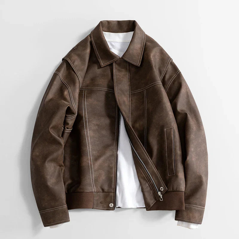 Black vegan leather moto jacket unisex soft suede texture rugged everyday style flexible fit