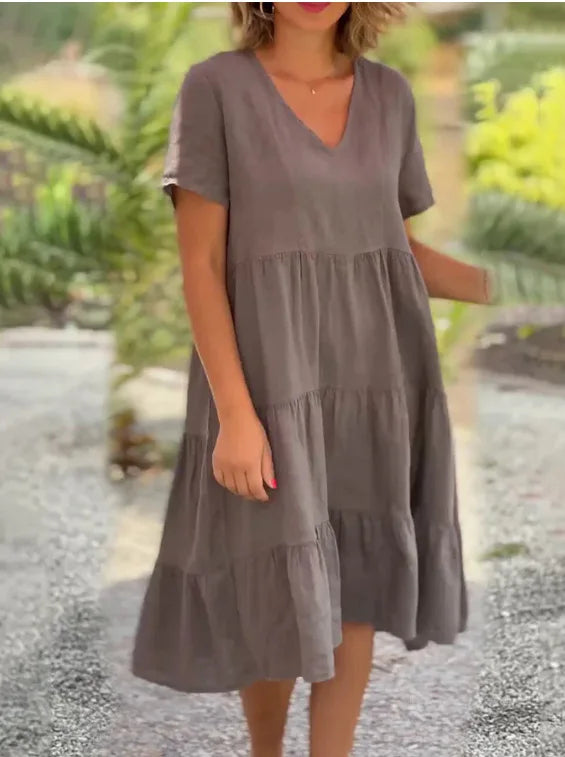 Julie tiered V-neck cotton dress women relaxed A-line silhouette casual summer everyday wear