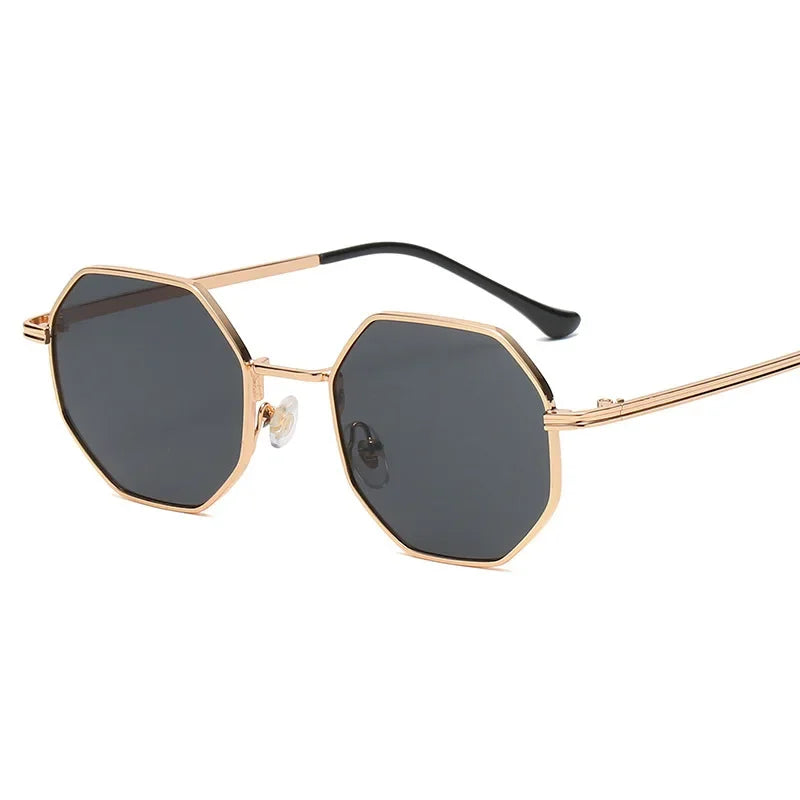 Amari retro polygon sunglasses gold alloy frame UV400 unisex featherlight 70s octagon silhouette
