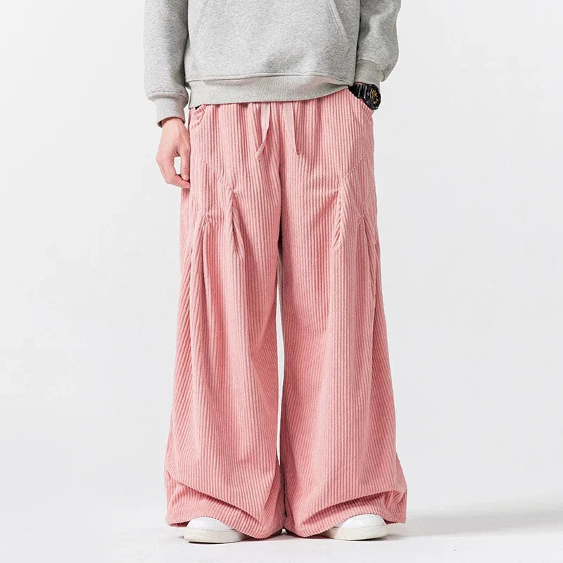 Women's corduroy hakama pants flared wide-leg silhouette elastic waist oversized pleated comfort fit