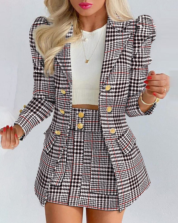 Women's floral print tailored blazer and skirt coord set for work and events, polished silhouette
