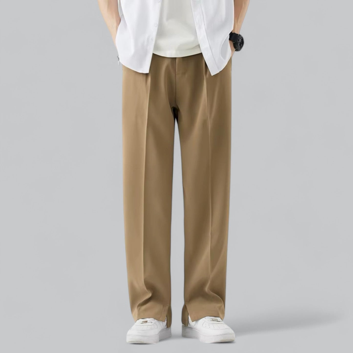Jerry men's wide-leg pants neutral tone straight cut premium cotton versatile office weekend trousers