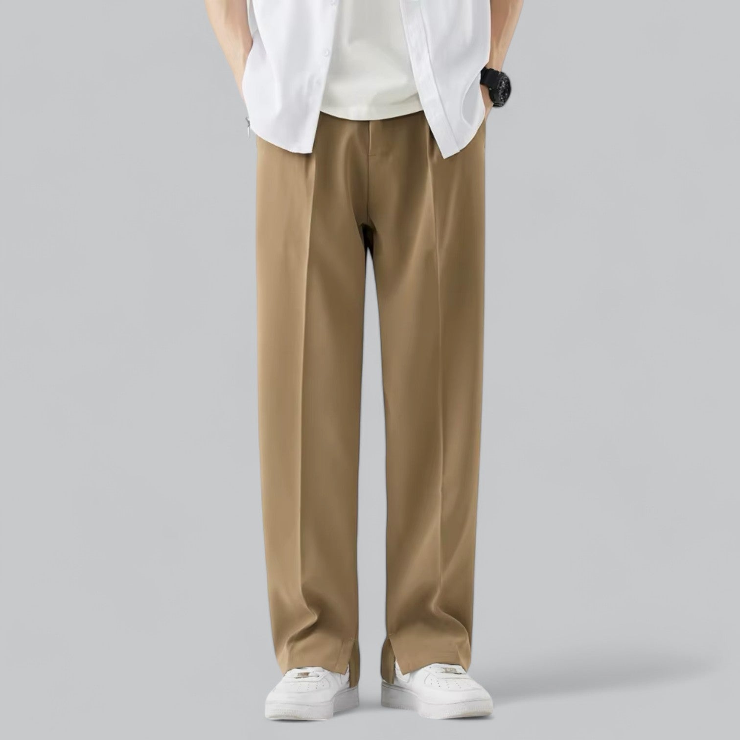 Jerry men's wide-leg pants neutral tone straight cut premium cotton versatile office weekend trousers