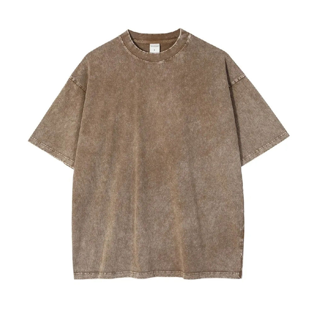 Vintage washed distressed oversized cotton T-shirt drop shoulder loose unisex fit casual wear