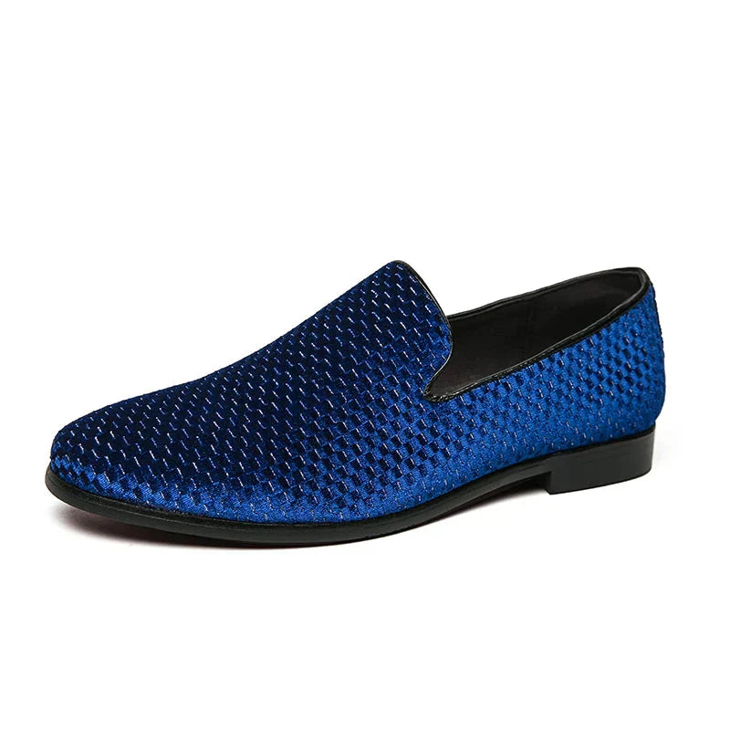 Men's slip-on loafers with embossed geometric pattern, sleek silhouette for modern professional style