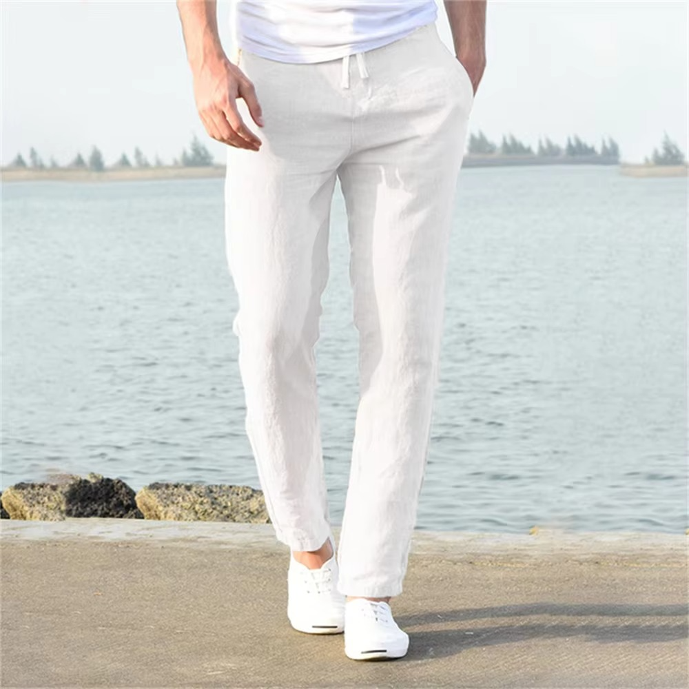 Men's cotton linen pants breathable lightweight relaxed fit casual everyday comfort trousers