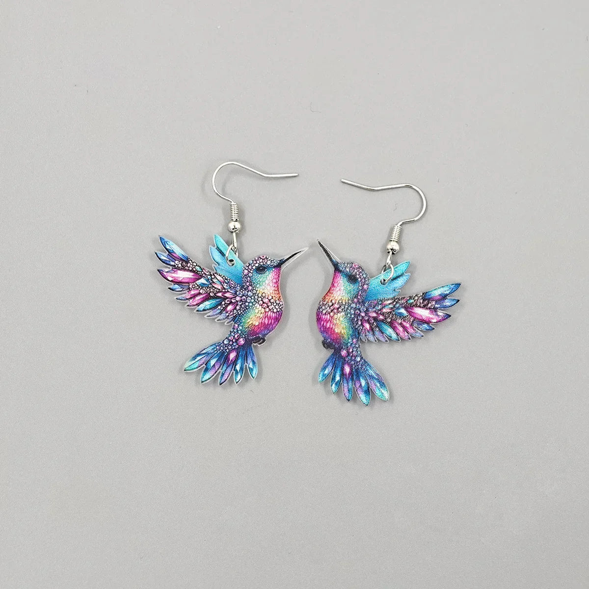 Stained glass hummingbird earrings set colorful enamel wings hypoallergenic stainless steel women jewelry