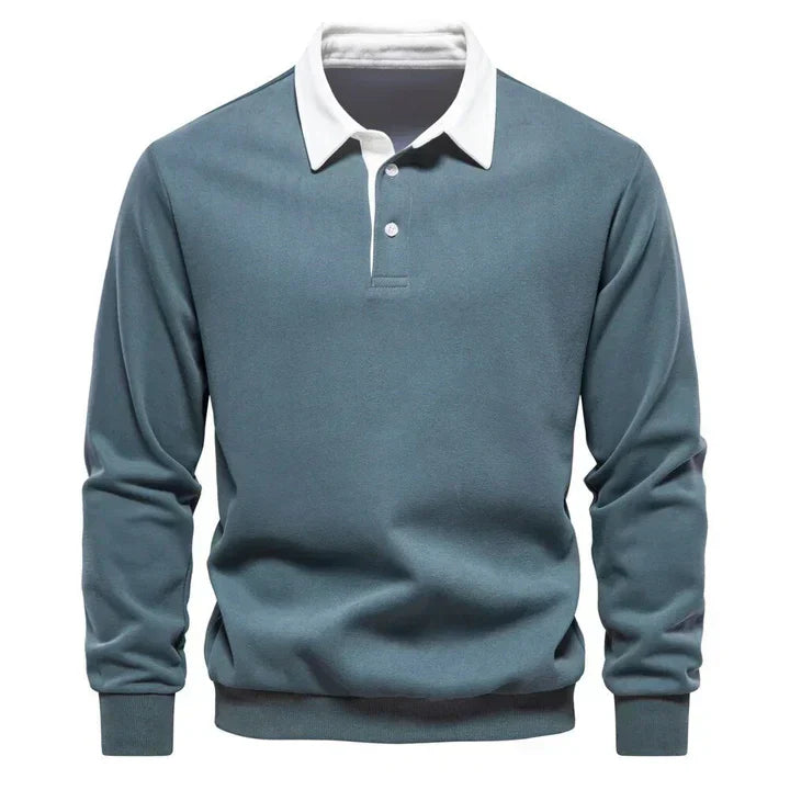 Men's long sleeve polo shirt classic fit navy blue sustainable comfortable Björn timeless style
