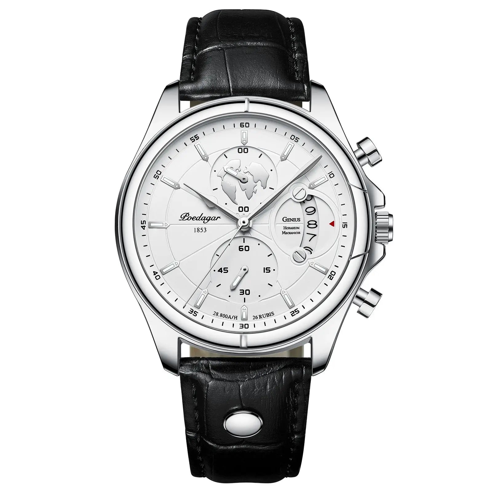 Daven men's stainless steel three-dial watch with scratch-resistant bezel and silver polished finish