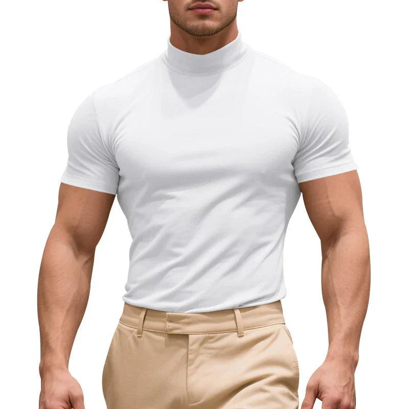Men's slim fit white stretch cotton t-shirt with tailored silhouette for everyday comfort