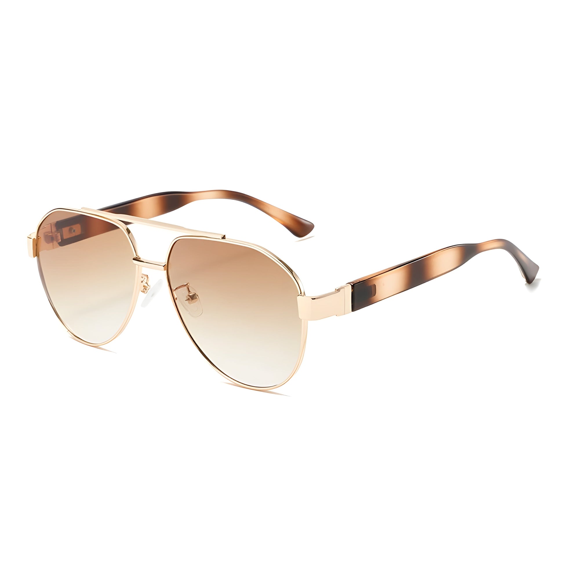 Unisex pilot aviator sunglasses gold double bridge black temples gradient UV400 lenses