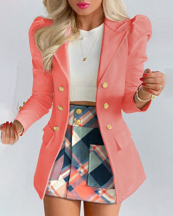Women's tailored floral print blazer and skirt co-ord set with structured silhouette for work