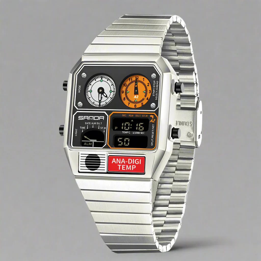Ferrox stainless steel smart watch with glow display and real-time temperature tracking feature