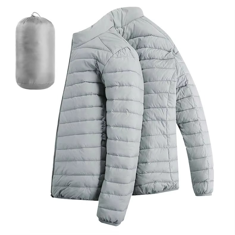 Men's lightweight hooded cotton down parka with zip pockets, slim casual cut for winter warmth