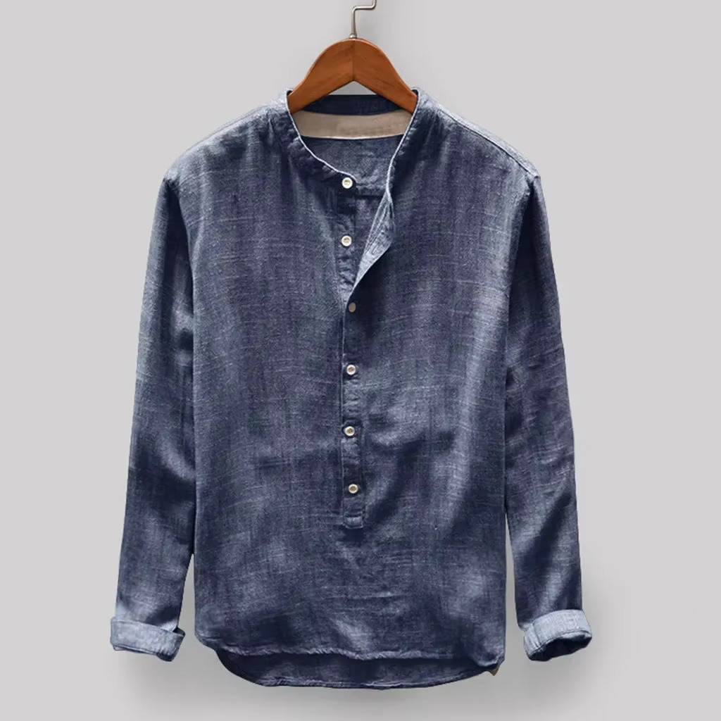 Men's white cotton-linen Japanese style shirt, lightweight breathable modern fit for office and weekend