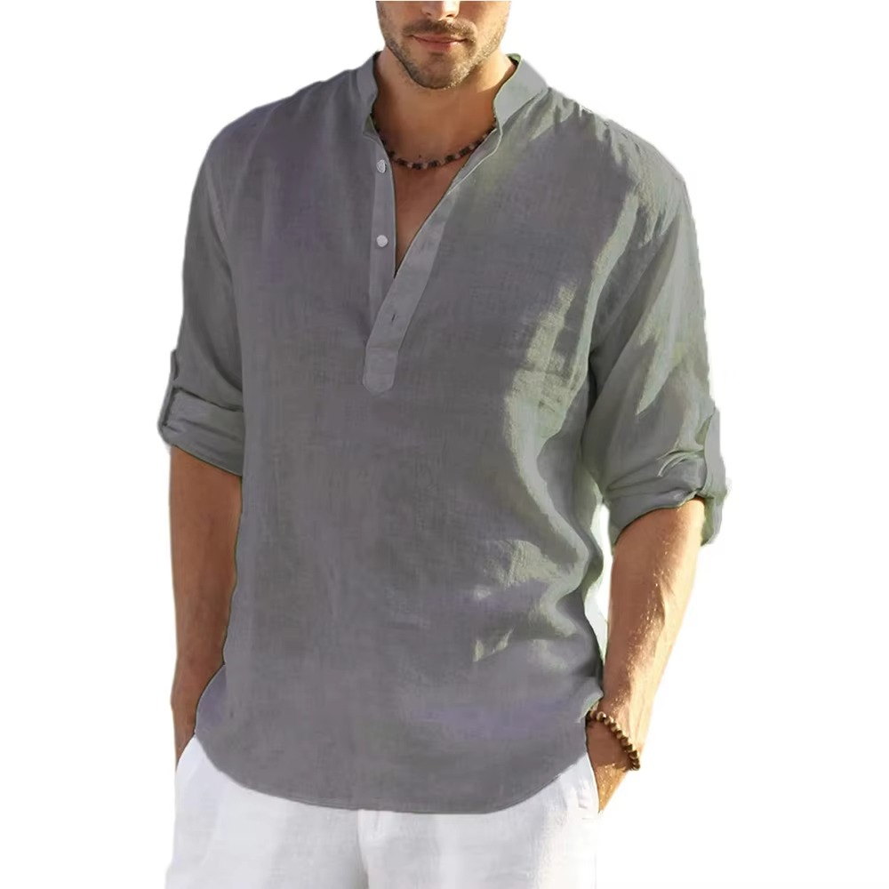 Men's cotton linen casual shirt, relaxed fit long sleeve in breathable lightweight fabric for everyday wear