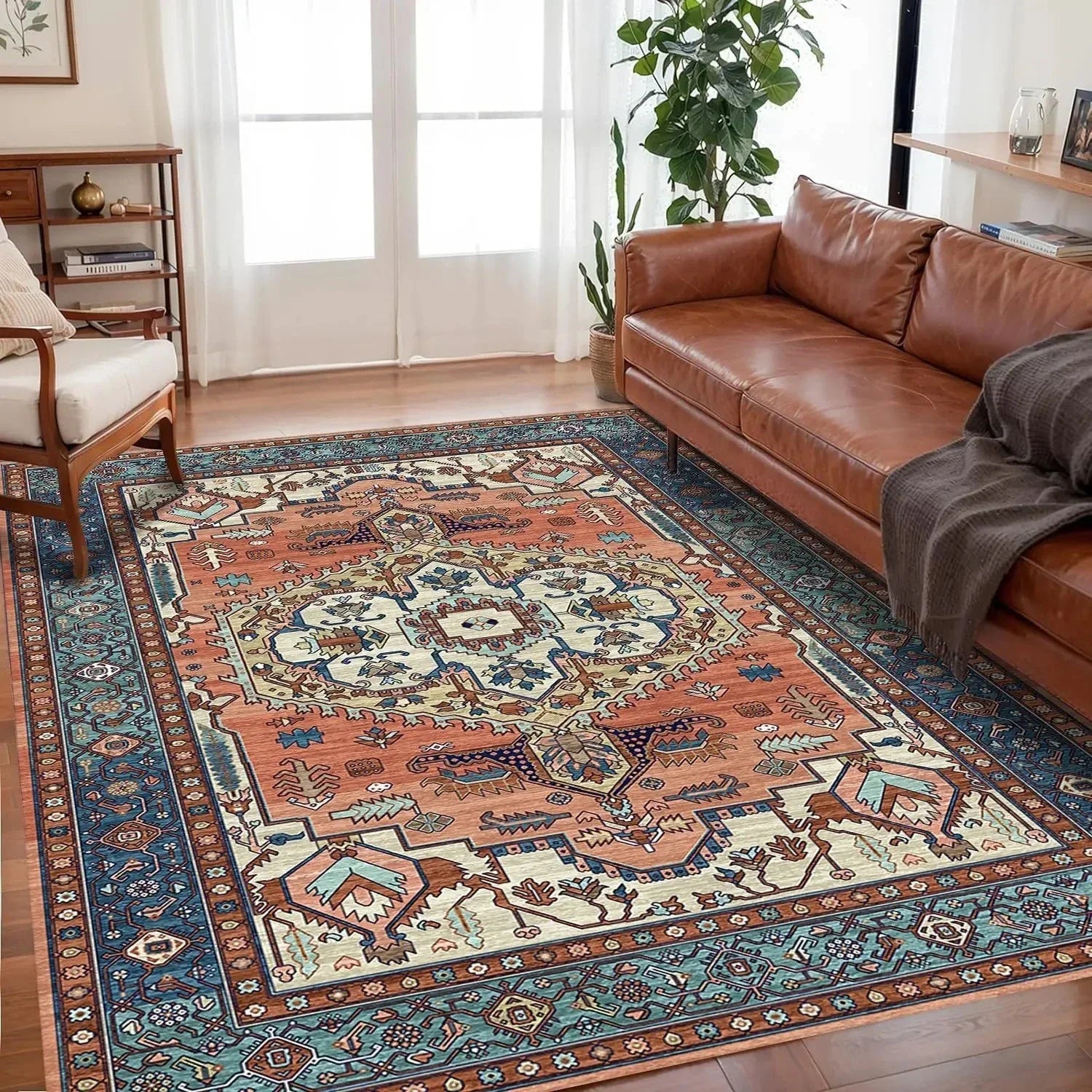 VIKAMA large bohemian living room rug non-slip backing easy-care floor mat warm boho pattern