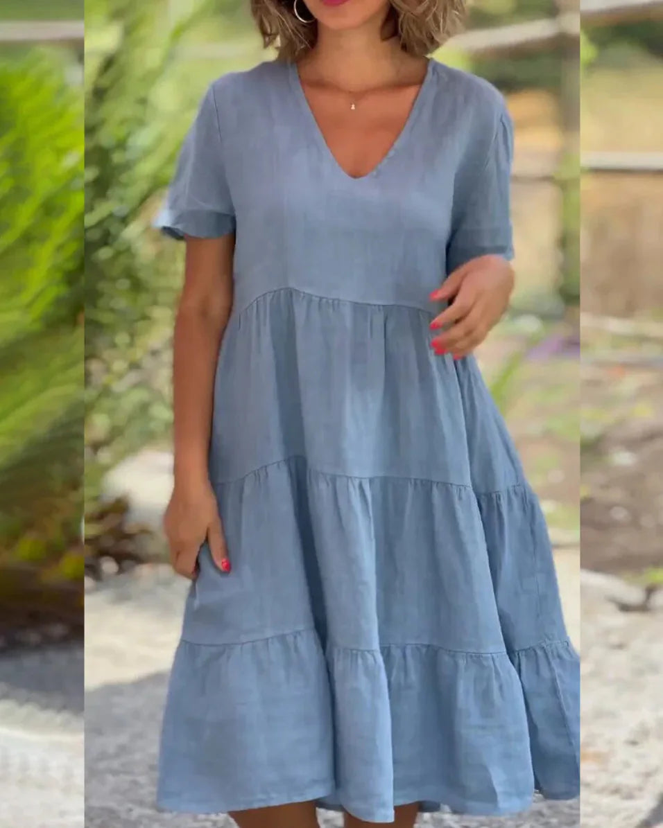 Julie tiered V-neck cotton dress women casual summer A-line silhouette relaxed fit everyday wear