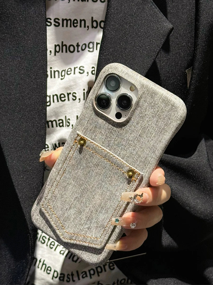 TrendAura indigo selvedge denim iPhone case with stitched pocket detail for rugged everyday protection