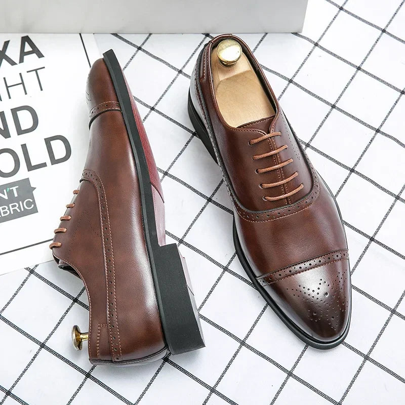 Men's burgundy brogue leather loafers with signature red sole and premium full-grain upper
