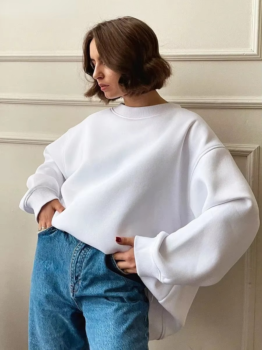 Women's oversized fleece pullover hoodie loose cozy fit warm plush sweatshirt for casual everyday style