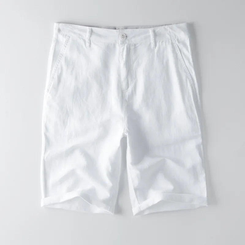 Men's cotton linen relaxed fit knee length shorts with pockets, breathable Nordic casual summer style