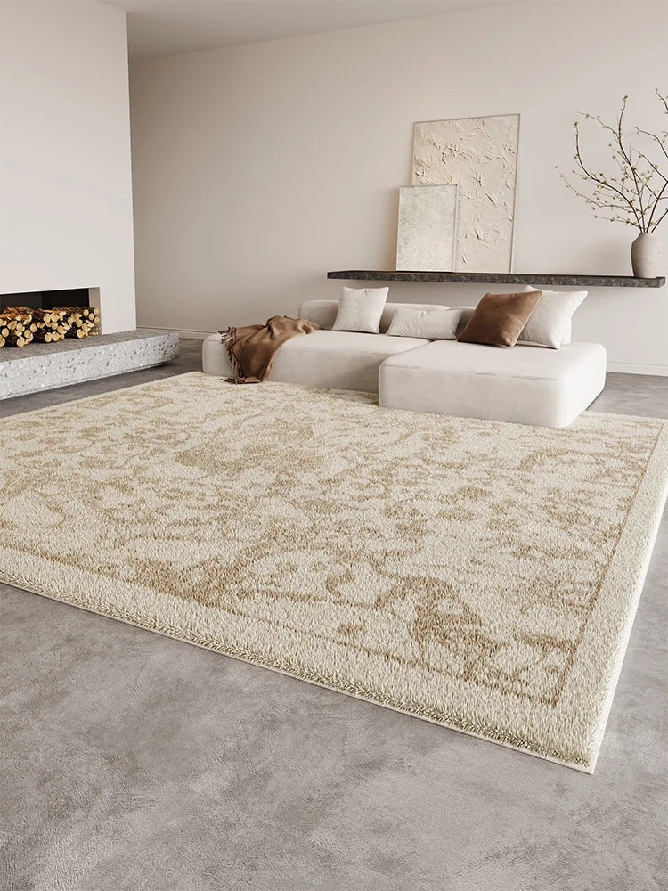 Cream fluffy large area rug thick plush pile soft cloud texture for living rooms and bedrooms