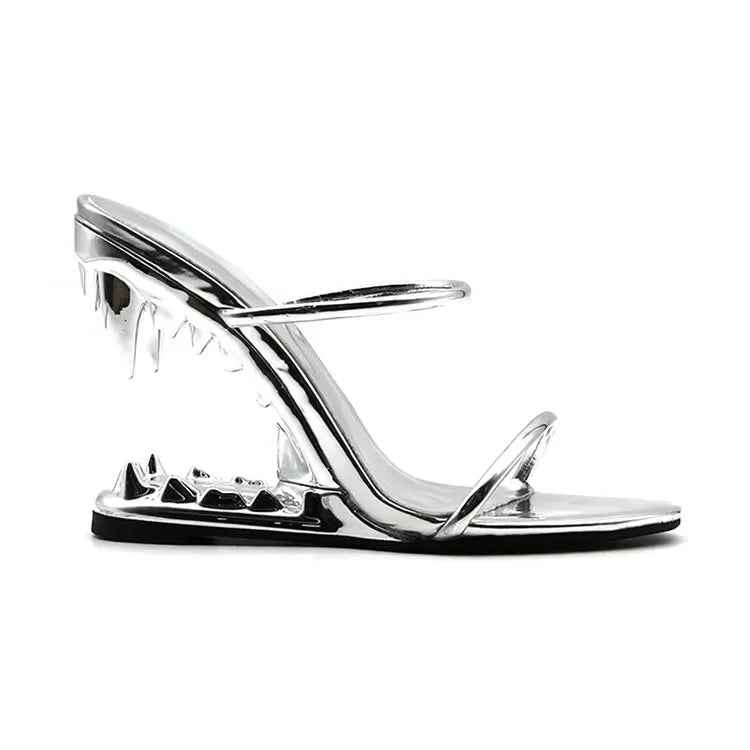 TrendAura black feral slingback heels with sculptural tiger teeth heel for bold evening glamour