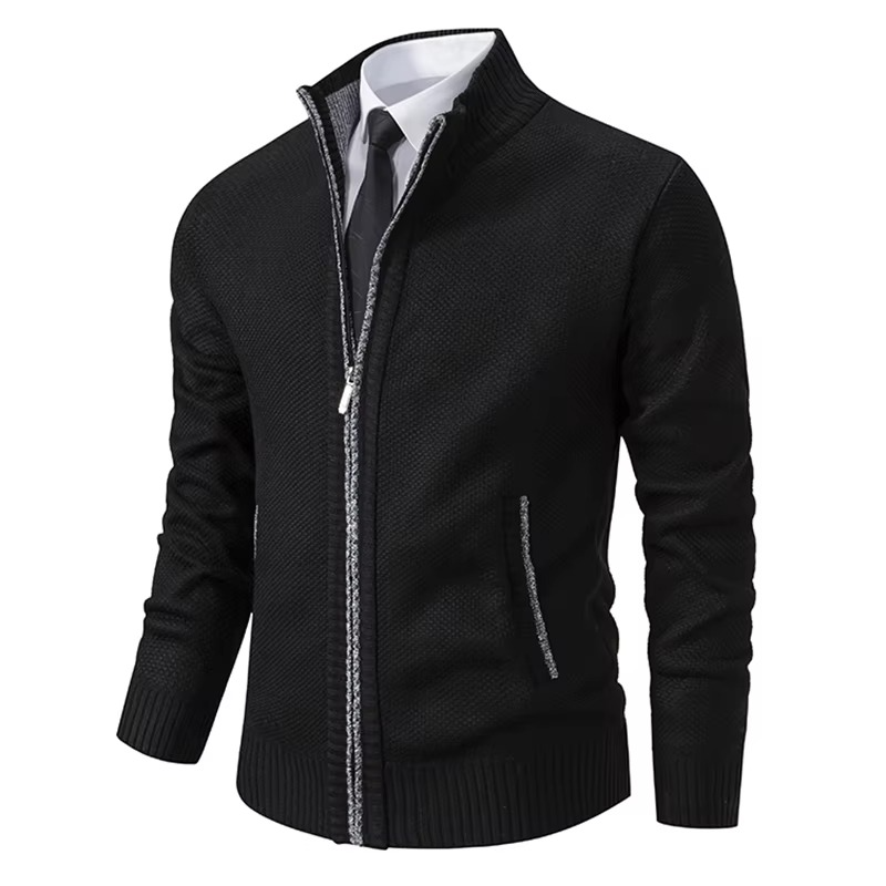 Men's fleece lined zip cardigan stand collar winter jacket cozy versatile fall layering piece