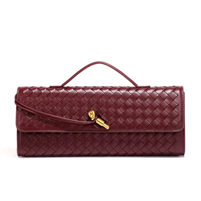 Woven women's clutch bag textured finish top handle structured rectangular evening elegant accessory