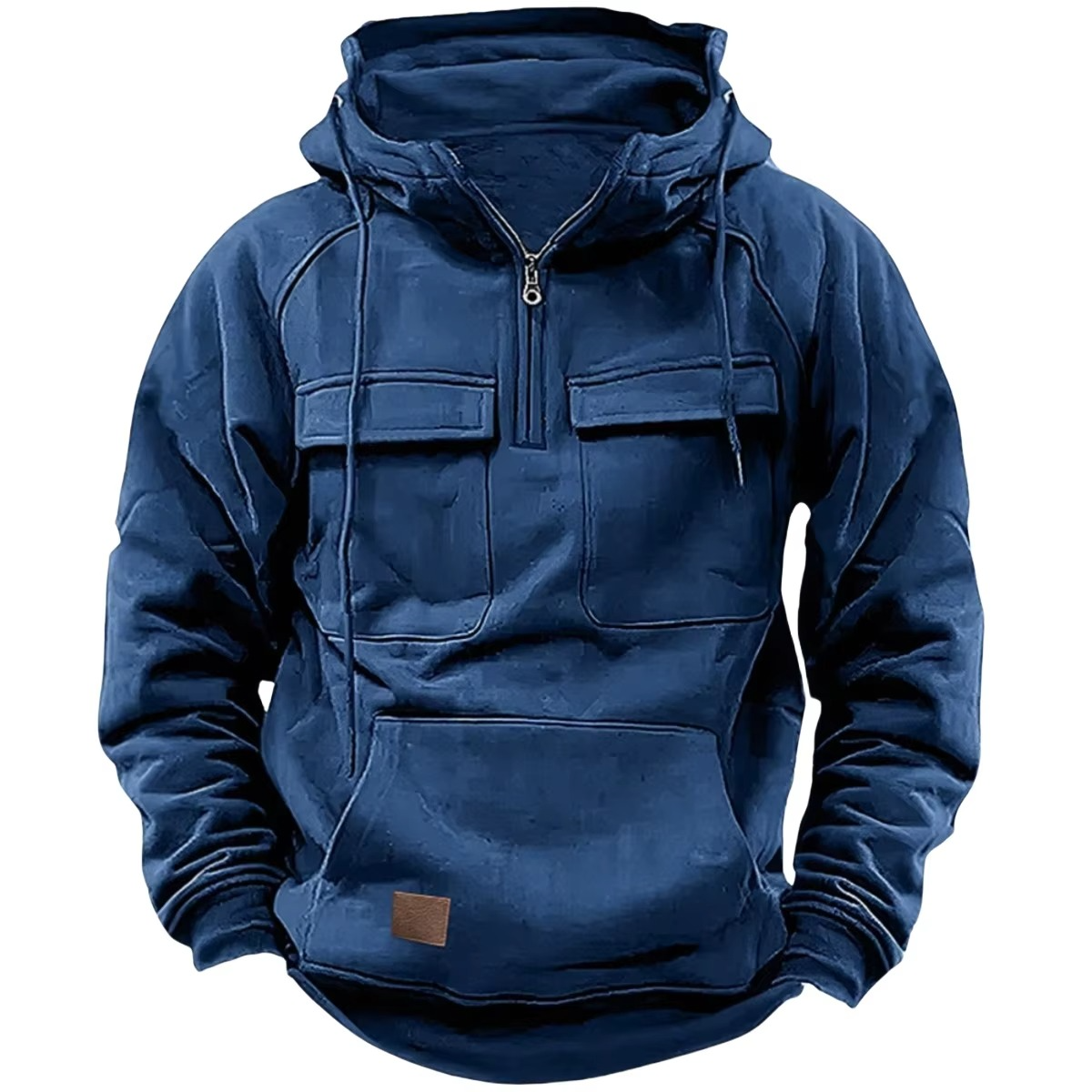 Men's rugged thick fleece hoodie sweatshirt with multiple pockets for outdoor warmth everyday wear