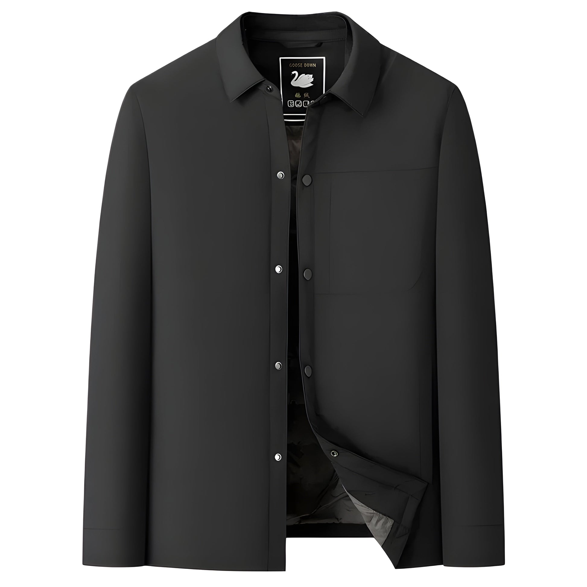 Unisex tailored-fit lightweight down jacket with polished polyester exterior in minimalist style