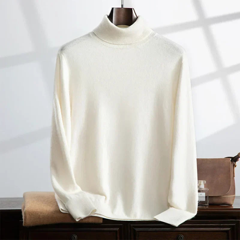 Men's cashmere-like turtleneck sweater relaxed fit soft wool blend knit cozy warmth