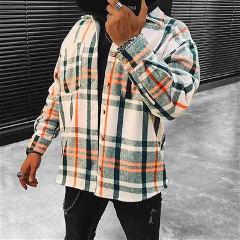 Men's blue white check long sleeve winter shirt relaxed fit contemporary plaid wardrobe essential