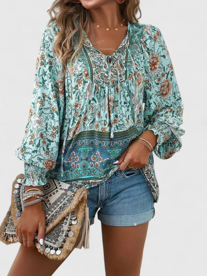 Sienna | Women's Floral Boho Blouse V-Neck Puff Sleeve Top