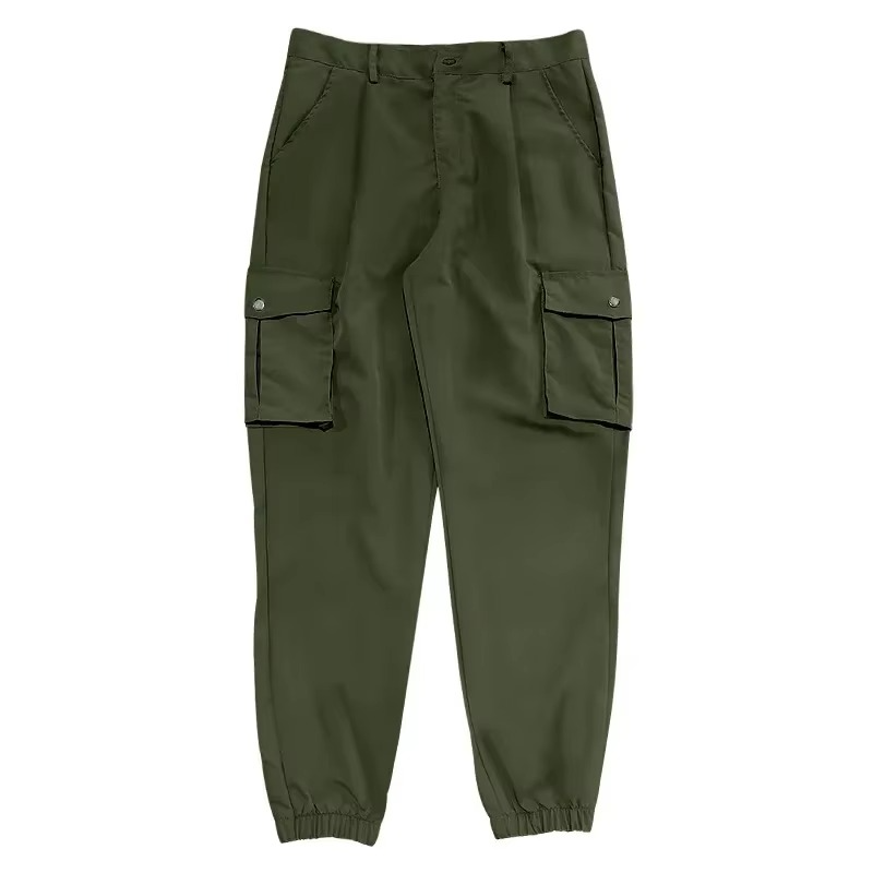 Men's olive cargo jogger pants cotton-blend multi-pocket design for outdoor workouts and casual wear
