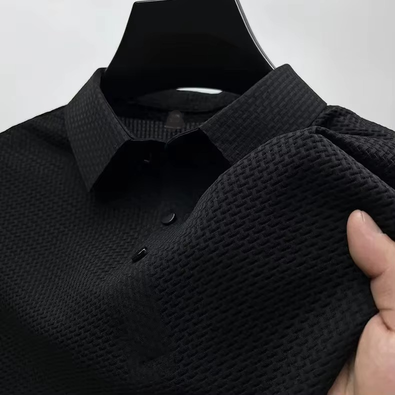 Men's ice silk short sleeve polo shirt breathable cool-touch business casual slim fit lightweight fabric