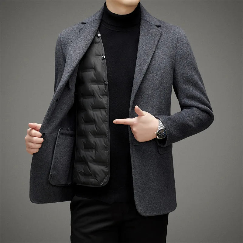 Men's padded winter blazer coat in classic tones, tailored fit with modern button closure for cold weather