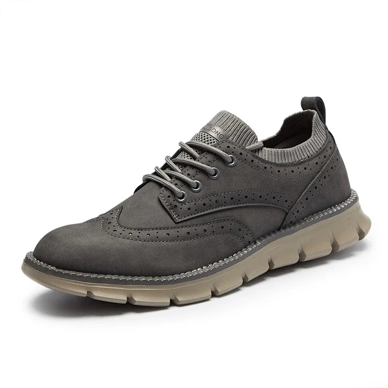 Men's brown wingtip Oxford dress shoes genuine leather upper cushioned rubber outsole all-day comfort