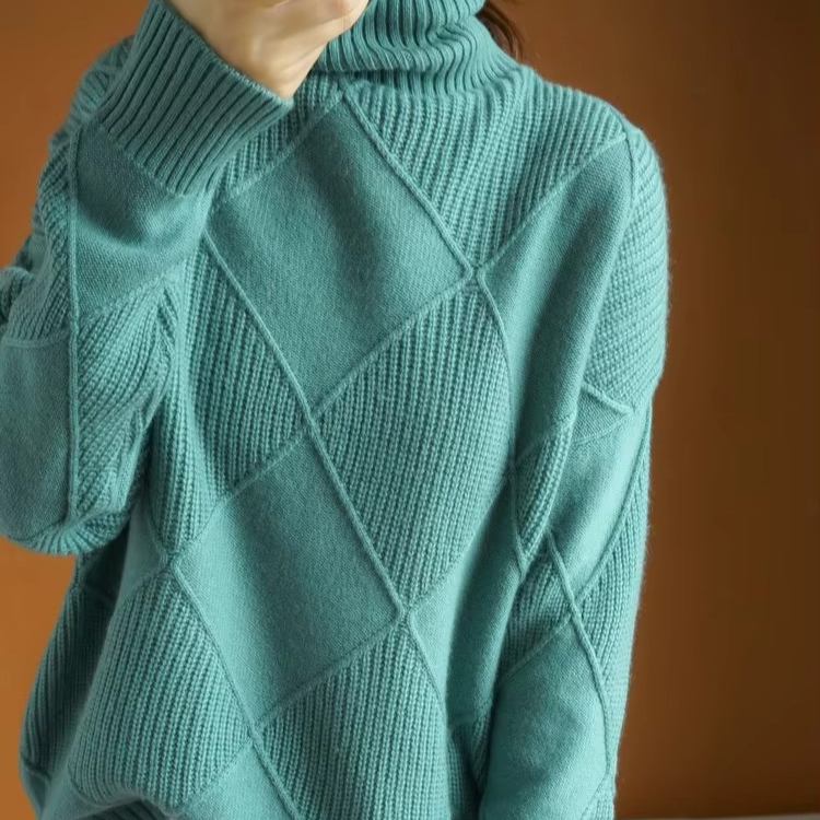 Women's oversized turtleneck knit sweater pullover in soft acrylic blend for cozy layering