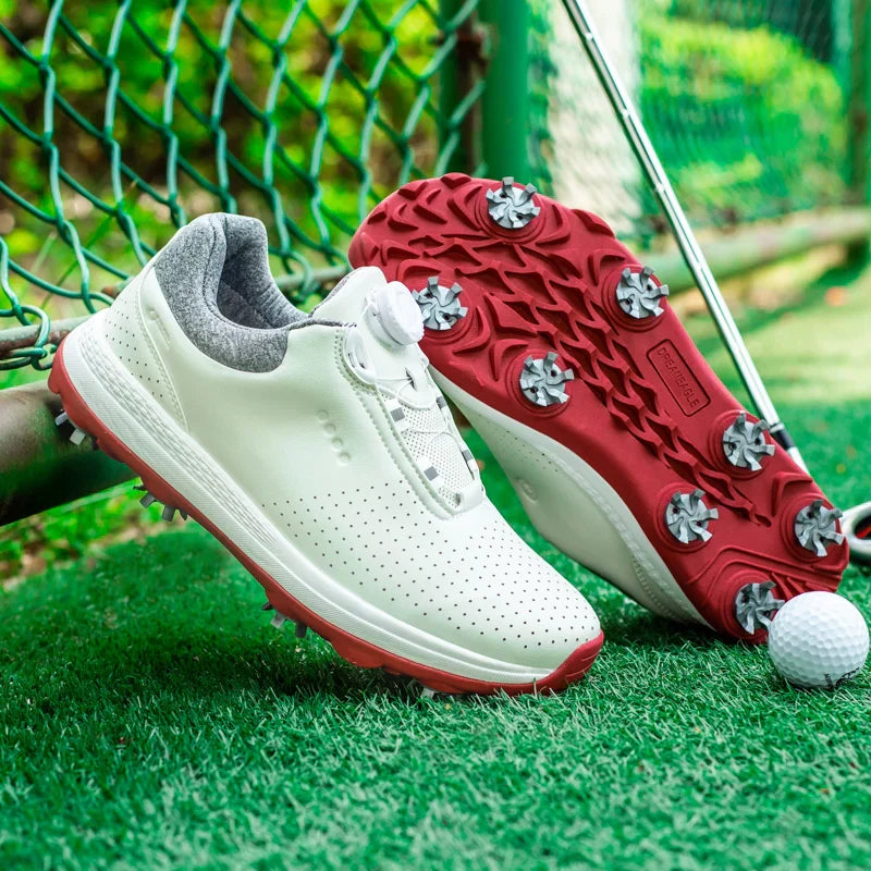 Men's white lightweight golf shoes with reinforced traction outsole and IronGrip performance sole