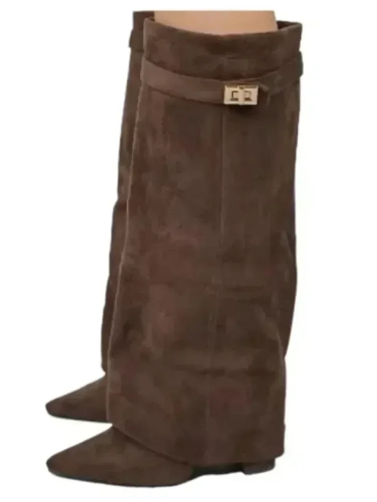 Mia women's black leather thigh-high boots with polished side buckle for sculpted silhouette