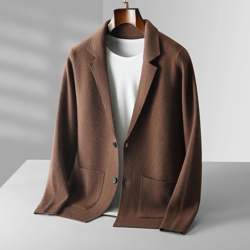 Men's wool-blend cardigan jacket tailored fit notch lapel with patch pockets for professionals