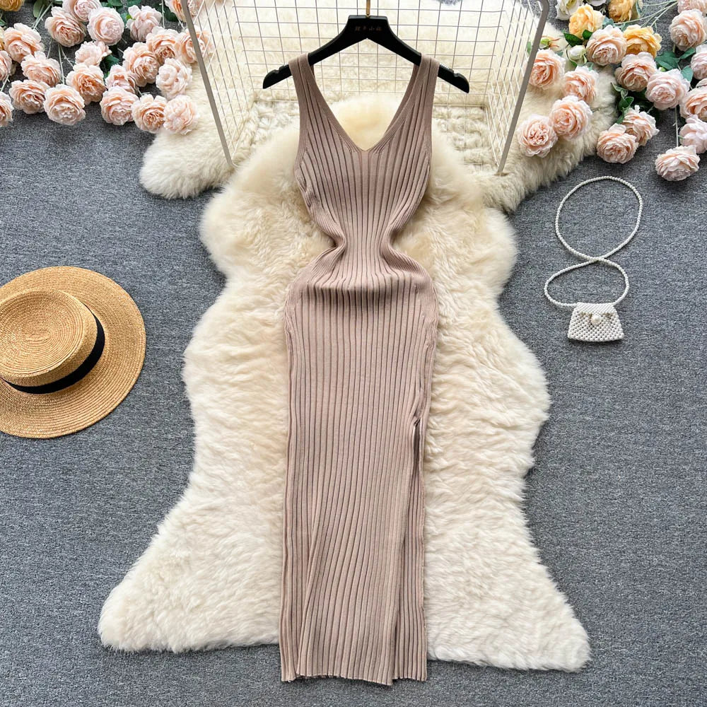 Women's ribbed knit evening dress sculpted silhouette stretch fabric for polished events