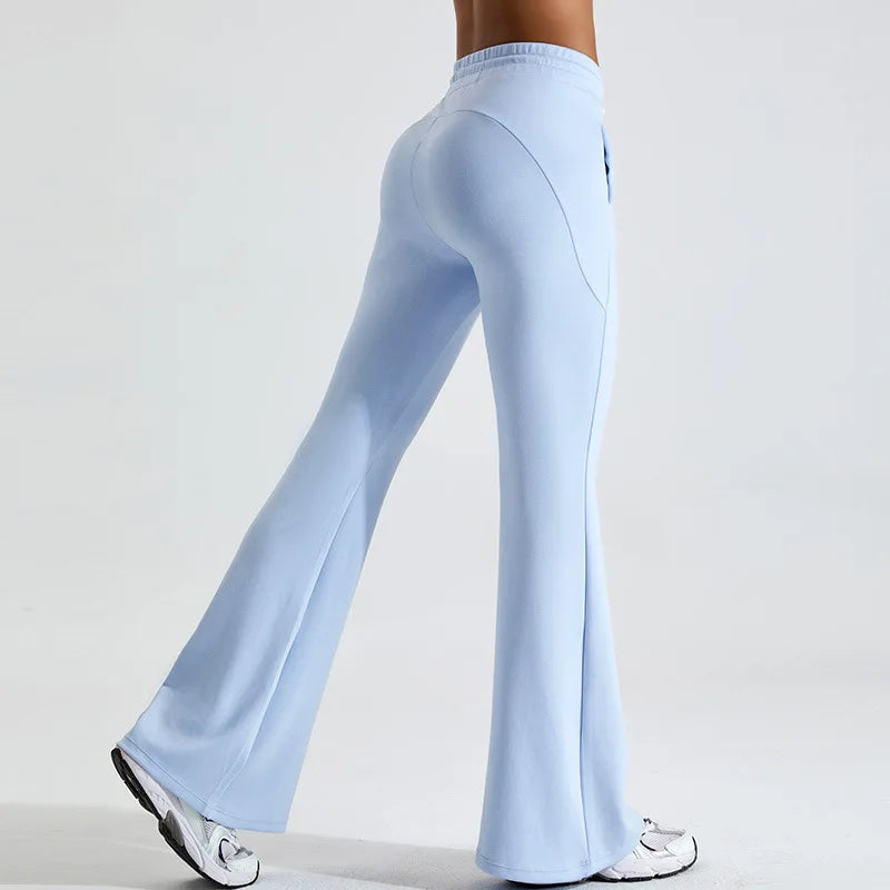 Women's black flared yoga pants high-rise waist stretch performance fabric contour fit